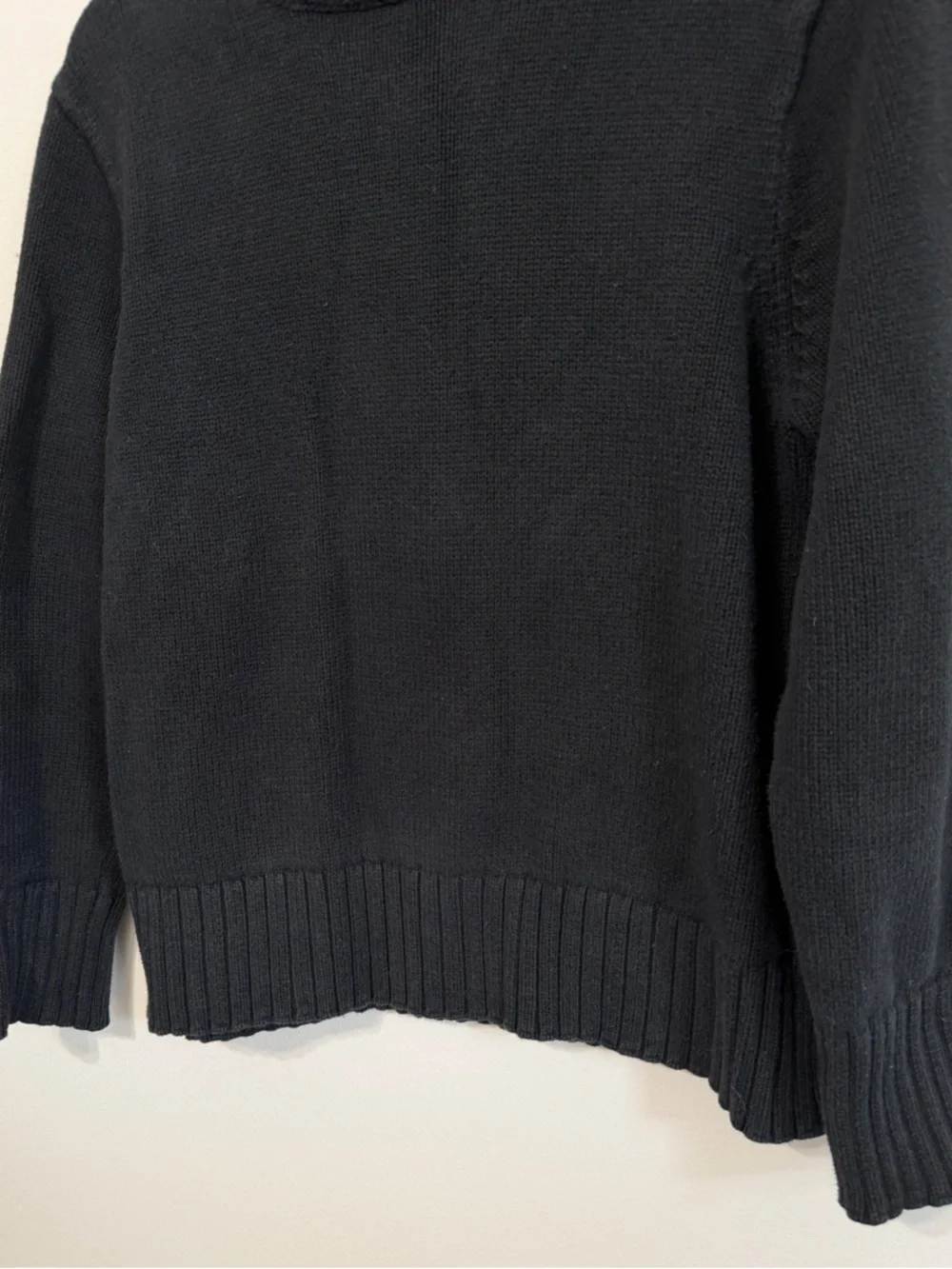 J. CREW Black Cotton Mock Neck Rollneck Boxy Sweater Size XL Chunky Knit